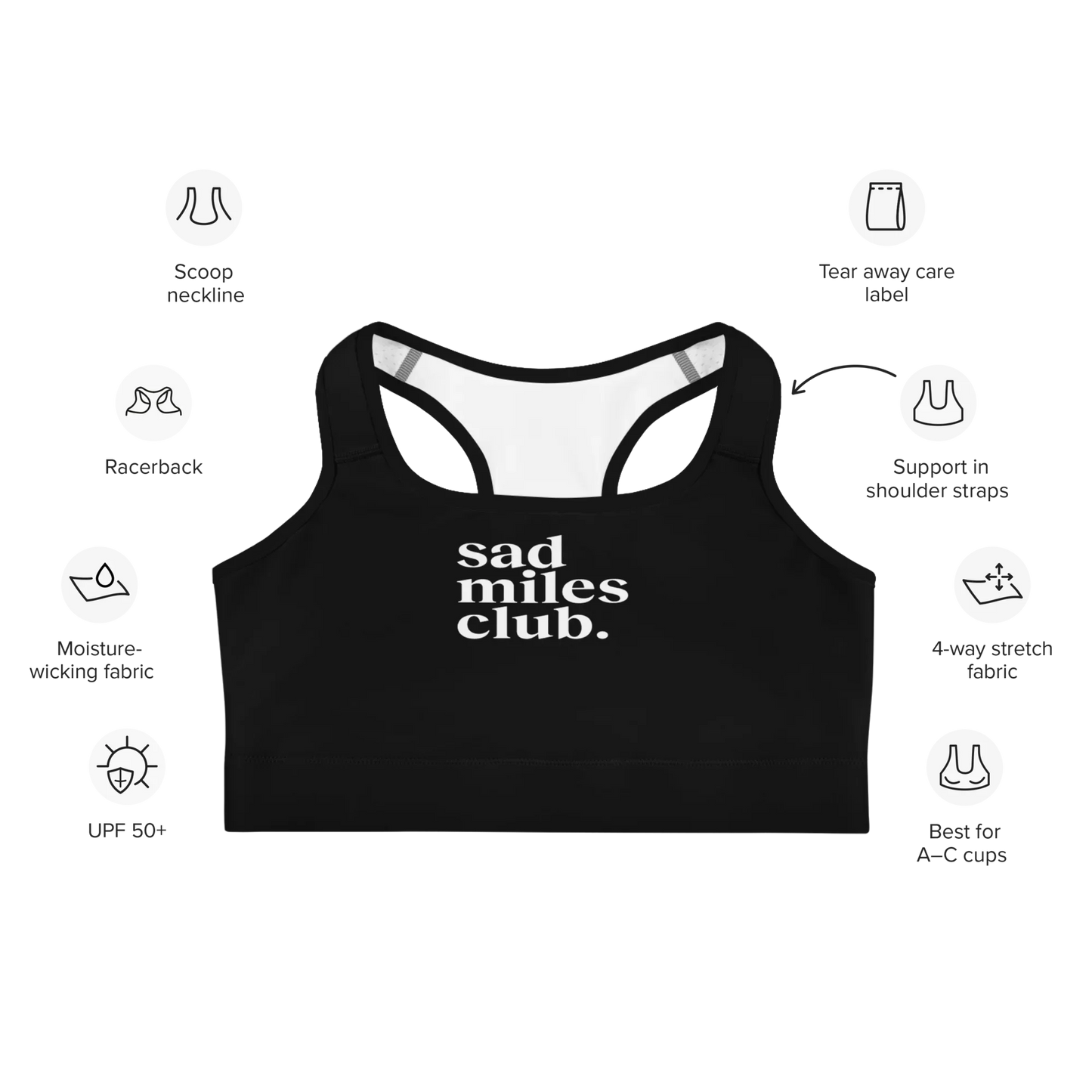 Everyday Basic Black Sports Bra - sad miles club.